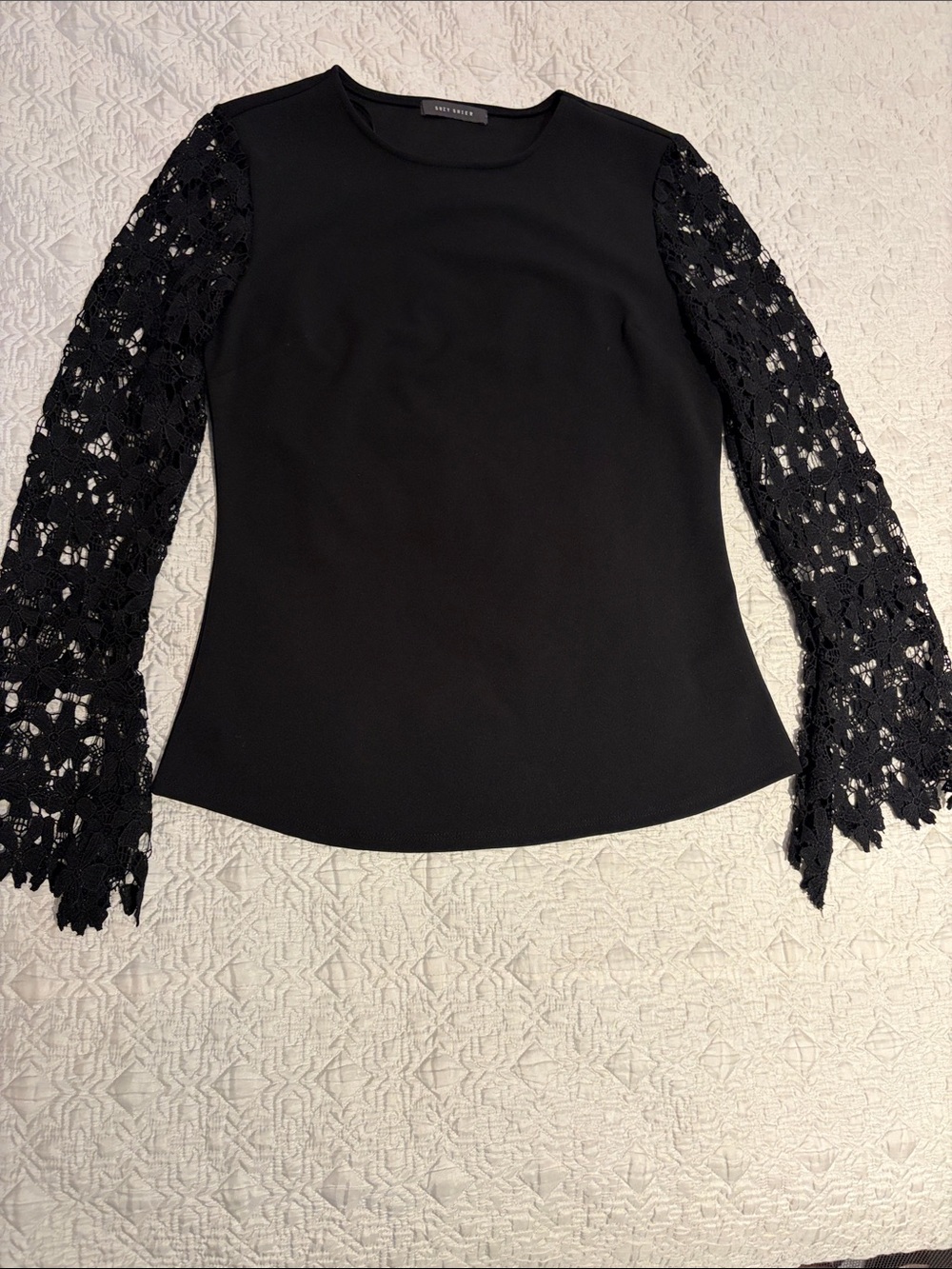 Suzy Shier Black Lace-Sleeve Women's Blouse